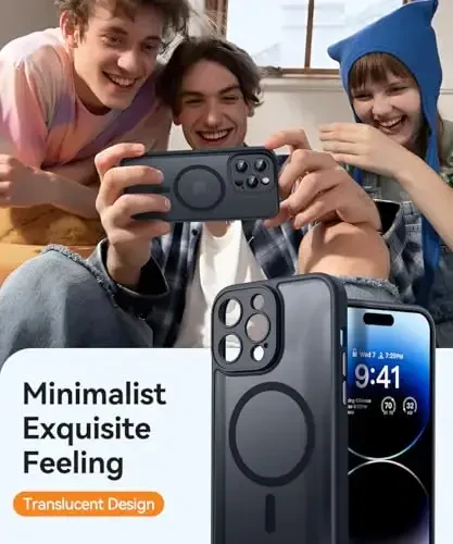 CANSHN iPhone 14 Pro Max uchun magnitli mos keladigan g'ilof, yangilangan [To'liq kamera himoyasi] [Magsafe bilan mos] [Shaffof mat] Zarba o'tkazmaydigan himoya telefon qopqog'i 6,7 dyuym - Qora - 7