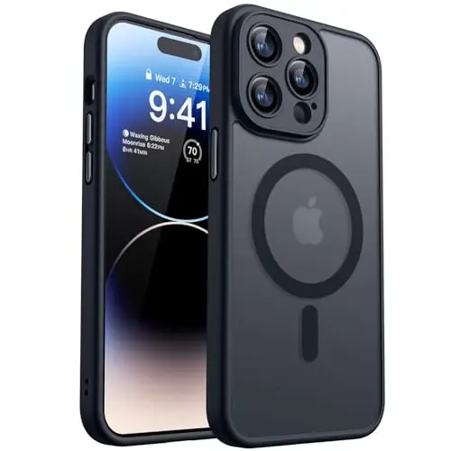 CANSHN iPhone 14 Pro Max uchun magnitli mos keladigan g'ilof, yangilangan [To'liq kamera himoyasi] [Magsafe bilan mos] [Shaffof mat] Zarba o'tkazmaydigan himoya telefon qopqog'i 6,7 dyuym - Qora - CANSHN