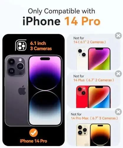 CANSHN iPhone 14 Pro uchun magnit mos keluvchi g‘ilof, yangilangan [To‘liq kamera himoyasi] [Magsafe bilan mos] Sariqlanmaydigan zarbga chidamli himoya bamper telefon g‘ilofi 6.1 dyuym - Shaffof - 2