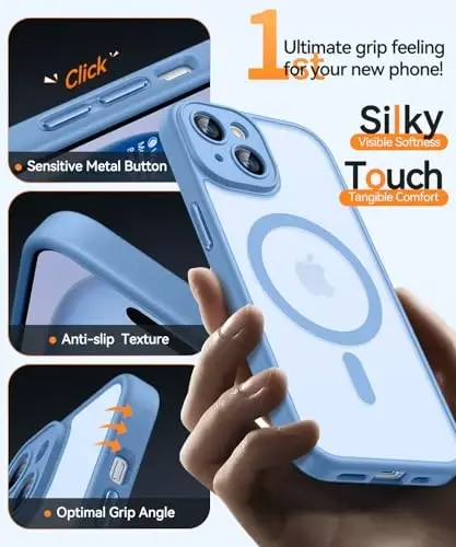 CANSHN Magnetic for iPhone 15 Case, Upgraded [Full Camera Protection] [Compatible with Magsafe] [Translucent Matte] Shockproof Protective Phone Case for iPhone 15 6.1