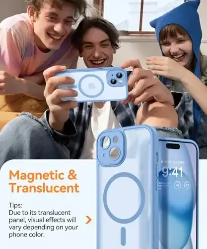 CANSHN Magnetic for iPhone 15 Case, Upgraded [Full Camera Protection] [Compatible with Magsafe] [Translucent Matte] Shockproof Protective Phone Case for iPhone 15 6.1
