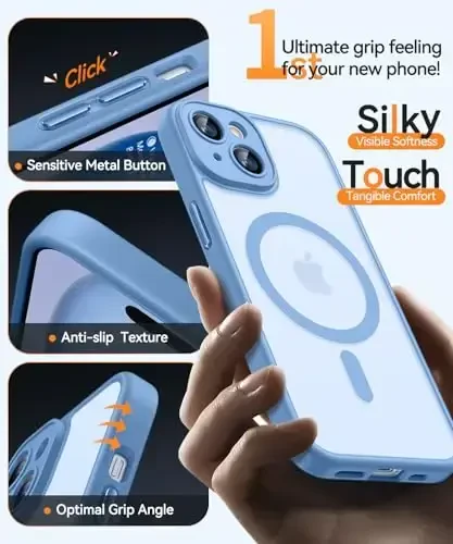 CANSHN Magnetic for iPhone 15 Case, Upgraded [Full Camera Protection] [Compatible with Magsafe] [Translucent Matte] Shockproof Protective Phone Case for iPhone 15 6.1