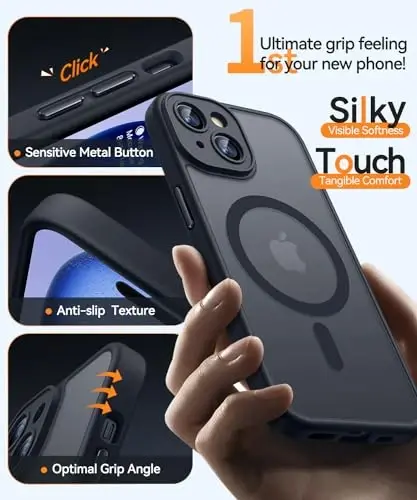 CANSHN Magnetic for iPhone 15 Case, Upgraded [Full Camera Protection] [Compatible with Magsafe] [Translucent Matte] Shockproof Protective Phone Case for iPhone 15 6.1