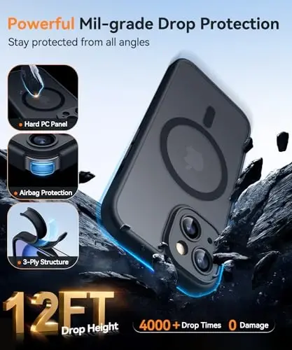 CANSHN Magnetic for iPhone 15 Case, Upgraded [Full Camera Protection] [Compatible with Magsafe] [Translucent Matte] Shockproof Protective Phone Case for iPhone 15 6.1