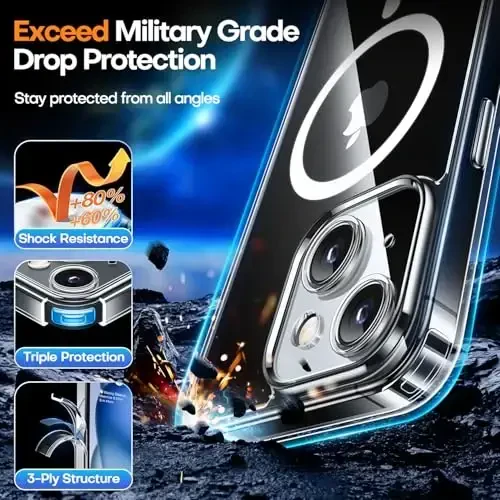 CANSHN Magnetic for iPhone 15 Case Clear, Upgraded [Full Camera Protection] [Compatible with Magsafe] Non-Yellowing Protective Shockproof Bumper Phone Case 6.1 inch - Clear - 5