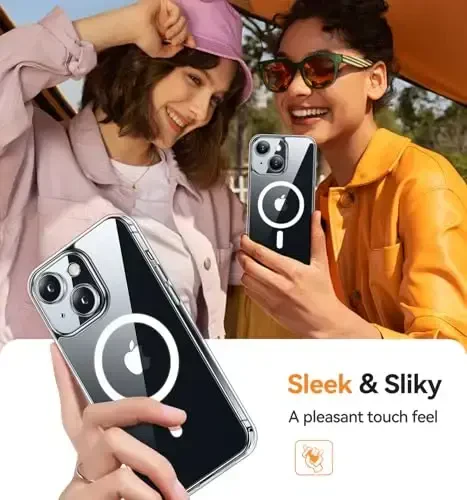 CANSHN Magnetic for iPhone 15 Case Clear, Upgraded [Full Camera Protection] [Compatible with Magsafe] Non-Yellowing Protective Shockproof Bumper Phone Case 6.1 inch - Clear - 7