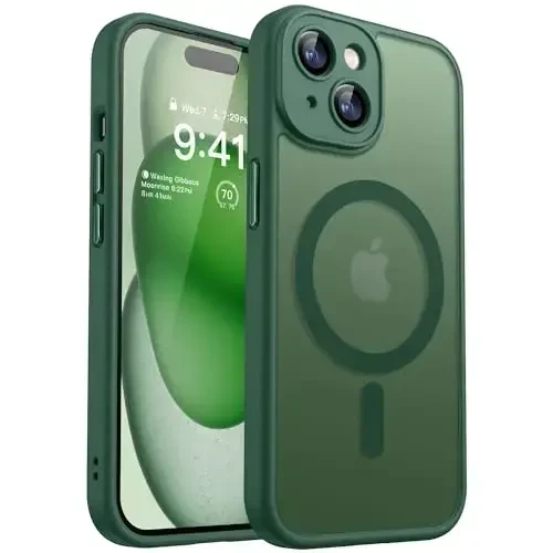 CANSHN Magnetic for iPhone 15 Case, Upgraded [Full Camera Protection] [Compatible with Magsafe] [Translucent Matte] Shockproof Protective Phone Case for iPhone 15 6.1