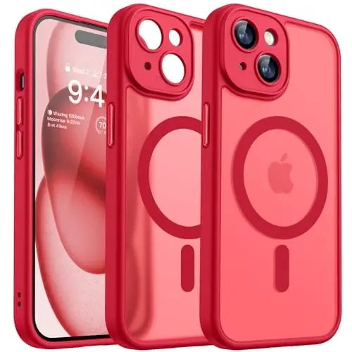 CANSHN Magnetic for iPhone 15 Case, Upgraded [Full Camera Protection] [Compatible with Magsafe] [Translucent Matte] Shockproof Protective Phone Case for iPhone 15 6.1