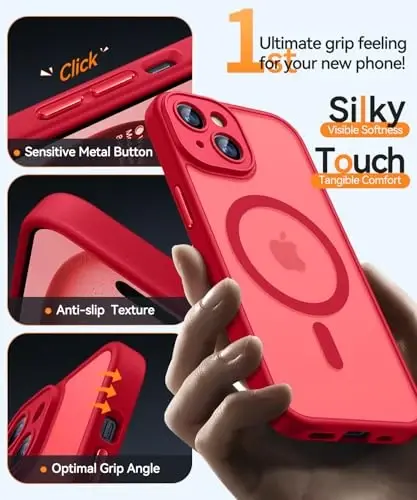 CANSHN Magnetic for iPhone 15 Case, Upgraded [Full Camera Protection] [Compatible with Magsafe] [Translucent Matte] Shockproof Protective Phone Case for iPhone 15 6.1