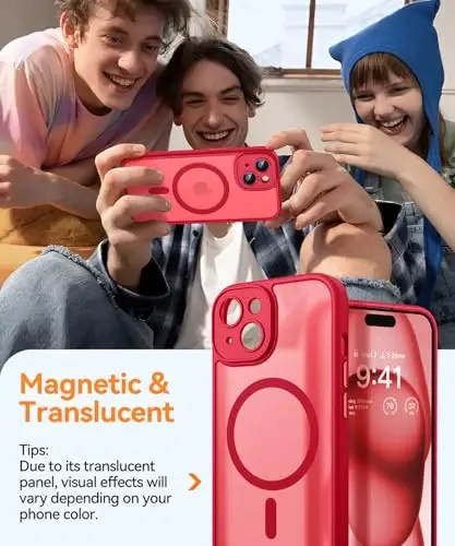 CANSHN Magnetic for iPhone 15 Case, Upgraded [Full Camera Protection] [Compatible with Magsafe] [Translucent Matte] Shockproof Protective Phone Case for iPhone 15 6.1