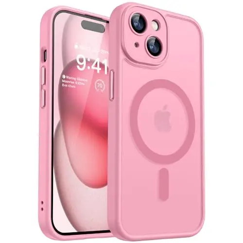 CANSHN Magnetic for iPhone 15 Case, Upgraded [Full Camera Protection] [Compatible with Magsafe] [Translucent Matte] Shockproof Protective Phone Case for iPhone 15 6.1