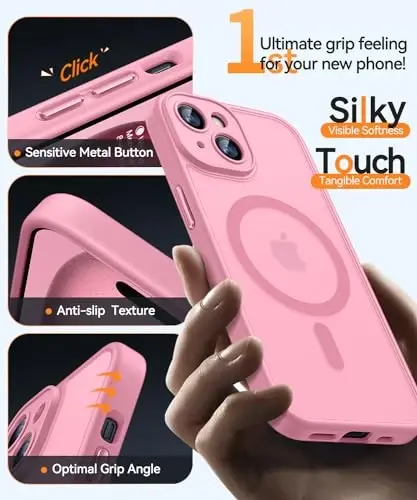 CANSHN Magnetic for iPhone 15 Case, Upgraded [Full Camera Protection] [Compatible with Magsafe] [Translucent Matte] Shockproof Protective Phone Case for iPhone 15 6.1