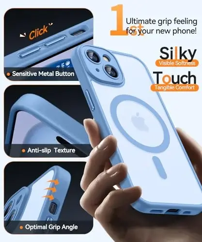 CANSHN Magnetic for iPhone 15 Plus Case, Upgraded [Full Camera Protection] [Compatible with Magsafe] [Translucent Matte] Shockproof Protective Phone Case for iPhone 15 Plus 6.7