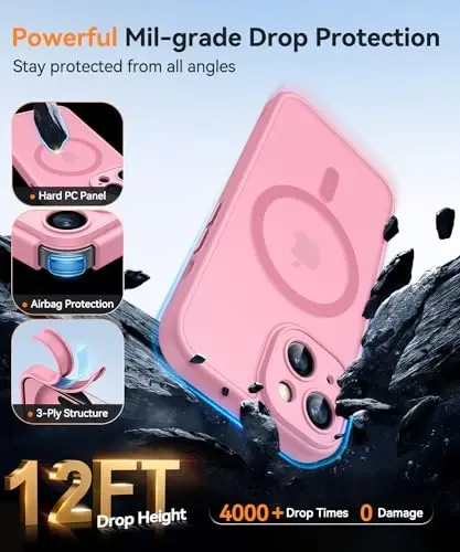 CANSHN iPhone 15 Plus uchun magnitli korpus, yangilangan [to'liq kamera himoyasi] [Magsafe bilan mos] [shaffof mat] zarbaga chidamli himoya oluvchi telefon korpusi iPhone 15 Plus 6,7 dyuym - pushti - 7
