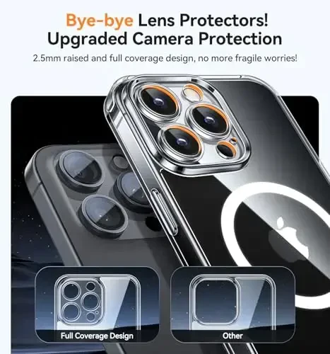 CANSHN Magnetic for iPhone 15 Pro Case Clear, Upgraded [Full Camera Protection] [Compatible with Magsafe] Non-Yellowing Protective Shockproof Bumper Phone Case 6.1 inch - Clear - 5
