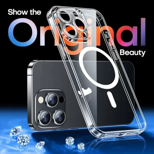 CANSHN Magnetic for iPhone 15 Pro Case Clear, Upgraded [Full Camera Protection] [Compatible with Magsafe] Non-Yellowing Protective Shockproof Bumper Phone Case 6.1 inch - Clear - 3