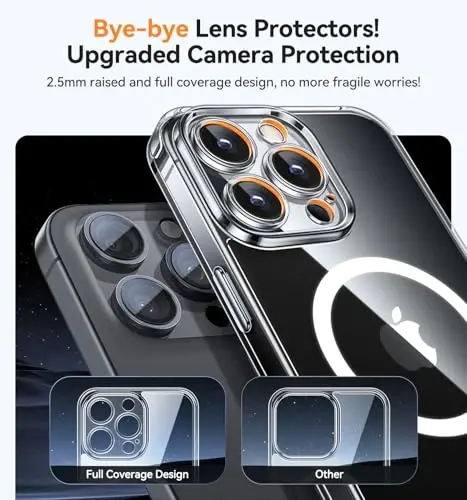 CANSHN Magnetic for iPhone 15 Pro Case Clear, Upgraded [Full Camera Protection] [Compatible with Magsafe] Non-Yellowing Protective Shockproof Bumper Phone Case 6.1 inch - Clear - 5