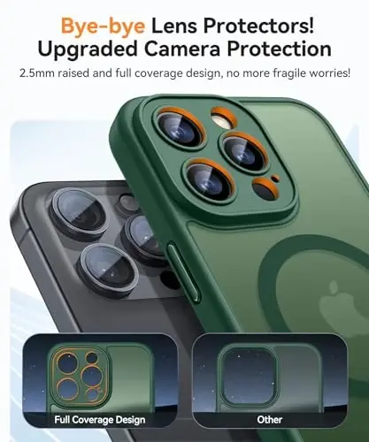 CANSHN Magnetic Compatible with iPhone 15 Pro Case, Upgraded [Full Camera Protection] [Compatible with Magsafe] [Translucent Matte] Shockproof Protective Phone Case Cover 6.1 Inch - Deep Green - 10