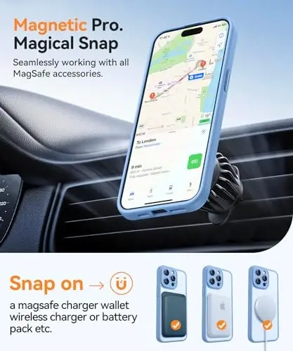 CANSHN Magnetic Compatible with iPhone 15 Pro Max Case, Upgraded [Full Camera Protection] [Compatible with Magsafe] [Translucent Matte] Shockproof Protective Phone Case Cover 6.7 Inch - Light Blue - 4