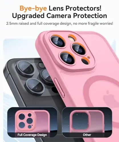 CANSHN Magnetic Compatible with iPhone 15 Pro Max Case, Upgraded [Full Camera Protection] [Compatible with Magsafe] [Translucent Matte] Shockproof Protective Phone Case Cover 6.7 Inch - Pink - 3