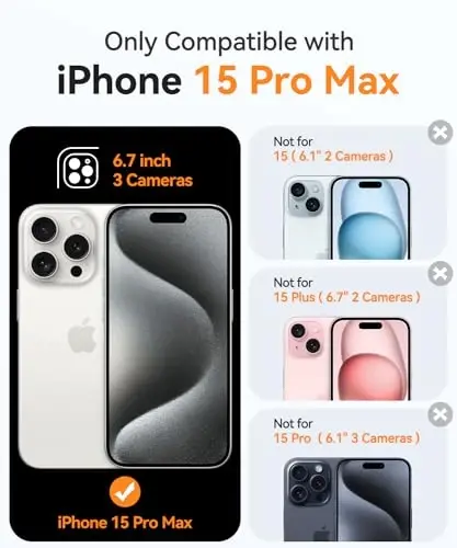CANSHN Magnetic Compatible with iPhone 15 Pro Max Case, Upgraded [Full Camera Protection] [Compatible with Magsafe] [Translucent Matte] Shockproof Protective Phone Case Cvoer 6.7 Inch - Black - 2