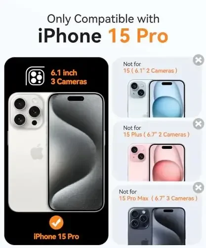 CANSHN iPhone 15 Pro uchun magnit mos keladigan g‘ilof, yangilangan [To‘liq kamera himoyasi] [Magsafe bilan mos keladi] [Shaffof mat] Zarba o‘tkazmaydigan himoya telefon g‘ilofi 6,1 dyuym - Qora - 2