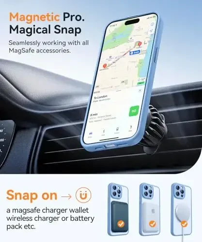 CANSHN iPhone 15 Pro uchun magnitli mos keladigan g'ilof, takomillashtirilgan [To'liq kamera himoyasi] [Magsafe bilan mos keladi] [Yarim shaffof mat] Zarba o'tkazmaydigan himoya telefon g'ilofi 6,1 dyuym - Ochiq ko'k - 5