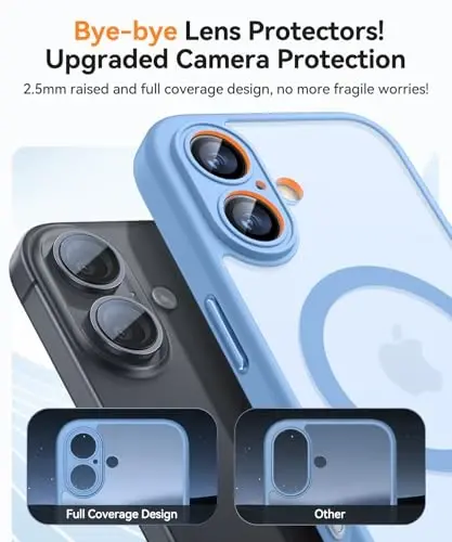 CANSHN Magnetic for iPhone 16 Case, Upgraded [Full Camera Protection] [Compatible with Magsafe] [Translucent Matte] Shockproof Protective Phone Case for iPhone 16 - Light Blue - 4