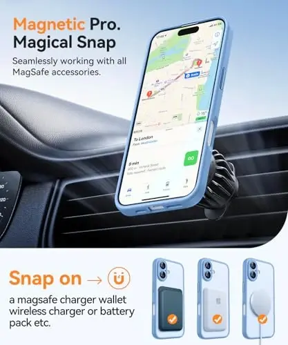 CANSHN Magnetic for iPhone 16 Case, Upgraded [Full Camera Protection] [Compatible with Magsafe] [Translucent Matte] Shockproof Protective Phone Case for iPhone 16 - Light Blue - 5
