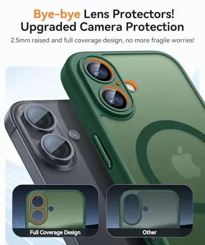 CANSHN Magnetic for iPhone 16 Case, Upgraded [Full Camera Protection] [Compatible with Magsafe] [Translucent Matte] Shockproof Protective Phone Case for iPhone 16 - Deep Green - 3