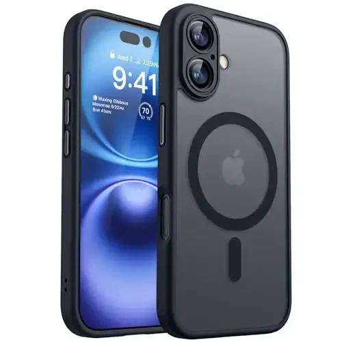 CANSHN Magnetic for iPhone 16 Case, Upgraded [Full Camera Protection] [Compatible with Magsafe] [Translucent Matte] Shockproof Protective Phone Case for iPhone 16 - Black 
