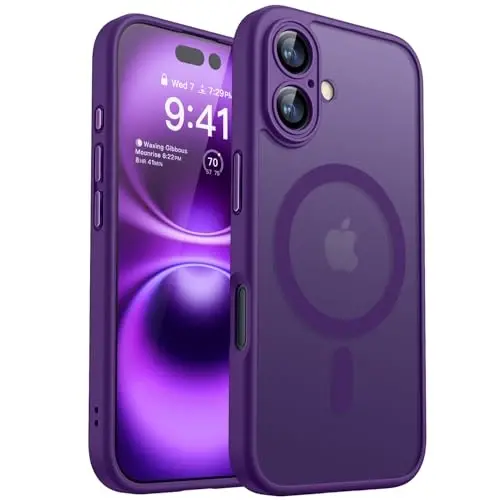 CANSHN Magnetic for iPhone 16 Case, Upgraded [Full Camera Protection] [Compatible with Magsafe] [Translucent Matte] Shockproof Protective Phone Case for iPhone 16 - Deep Purple - 1