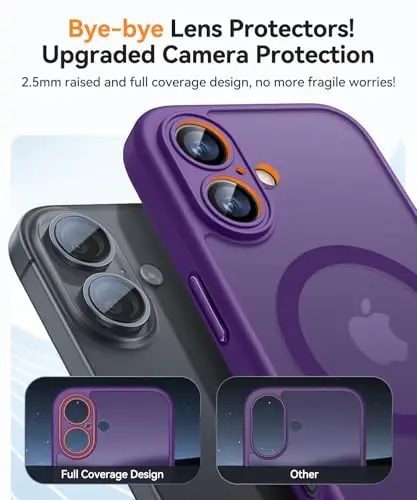 CANSHN Magnetic for iPhone 16 Case, Upgraded [Full Camera Protection] [Compatible with Magsafe] [Translucent Matte] Shockproof Protective Phone Case for iPhone 16 - Deep Purple - 3