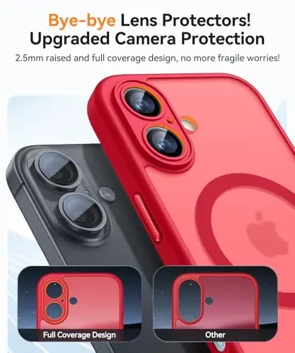 CANSHN Magnetic for iPhone 16 Case, Upgraded [Full Camera Protection] [Compatible with Magsafe] [Translucent Matte] Shockproof Protective Phone Case for iPhone 16 - Red - 4
