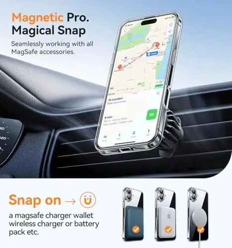 CANSHN Magnetic for iPhone 16 Case Clear, Upgraded [Full Camera Protection] [Compatible with Magsafe] Non-Yellowing Protective Shockproof Bumper - Clear - 4