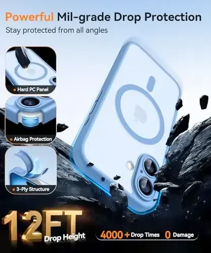 CANSHN Magnetic for iPhone 16 Plus Case, Upgraded [Full Camera Protection] [Compatible with Magsafe] [Translucent Matte] Shockproof Protective Phone Case for iPhone 16 Plus - Light Blue - 7