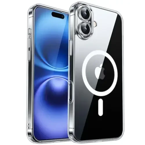 CANSHN Magnetic for iPhone 16 Plus Case Clear, Upgraded [Full Camera Protection] [Compatible with Magsafe] Non-Yellowing Protective Shockproof Bumper - Clear 