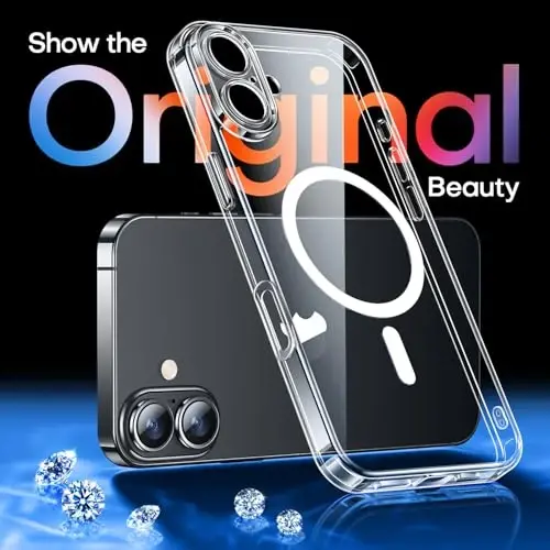 CANSHN Magnetic for iPhone 16 Plus Case Clear, Upgraded [Full Camera Protection] [Compatible with Magsafe] Non-Yellowing Protective Shockproof Bumper - Clear - 4