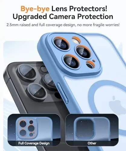 CANSHN Magnetic Compatible with iPhone 16 Pro Case, Upgraded [Full Camera Protection] [Compatible with Magsafe] [Translucent Matte] Shockproof Protective Phone Case Cover 6.3 Inch - Light Blue - 4