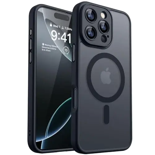 CANSHN Magnetic Compatible with iPhone 16 Pro Case, Upgraded [Full Camera Protection] [Compatible with Magsafe] [Translucent Matte] Shockproof Protective Phone Case Cover 6.3 Inch - Black 