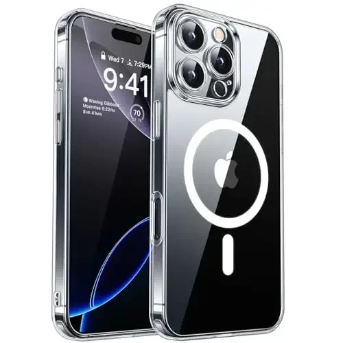CANSHN Magnetic Compatible with iPhone 16 Pro Case Clear, Upgraded [Full Camera Protection] [Compatible with Magsafe] Non-Yellowing Protective Shockproof Bumper Phone Cover 6.3 Inch - Clear 