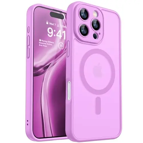 CANSHN Magnetic Compatible with iPhone 16 Pro Max Case, Upgraded [Full Camera Protection] [Compatible with Magsafe] [Translucent Matte] Shockproof Protective Phone Cover 6.9 Inch - Pinkish Purple - 12