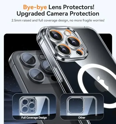 CANSHN iPhone 16 Pro Max uchun magnit moslashuvchan gʻilof, tiniq, yangilangan [Toʻliq kamera himoyasi] [Magsafe bilan mos] Sariqlanmaydigan zarbga chidamli bamper telefon qopqogʻi 6,9 dyuym - Tiniq - 5