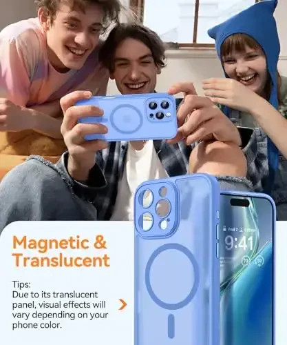 CANSHN iPhone 16 Pro Max uchun magnitli g'ilof, yangilangan [To'liq kamera himoyasi] [Magsafe bilan mos] [Yarim shaffof mat] Zarbalarga chidamli himoya telefon qopqog'i 6,9 dyuym - Ultramarin - 3