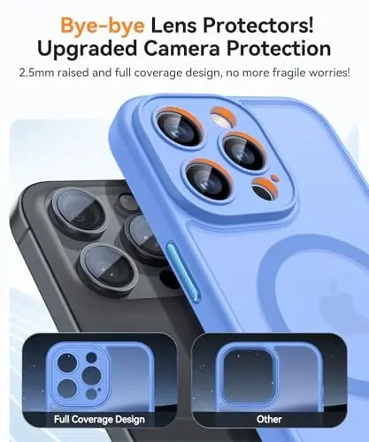 CANSHN iPhone 16 Pro Max uchun magnitli g'ilof, yangilangan [To'liq kamera himoyasi] [Magsafe bilan mos] [Yarim shaffof mat] Zarbalarga chidamli himoya telefon qopqog'i 6,9 dyuym - Ultramarin - 4
