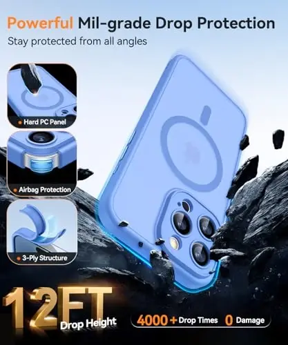 CANSHN iPhone 16 Pro Max uchun magnitli g'ilof, yangilangan [To'liq kamera himoyasi] [Magsafe bilan mos] [Yarim shaffof mat] Zarbalarga chidamli himoya telefon qopqog'i 6,9 dyuym - Ultramarin - 7