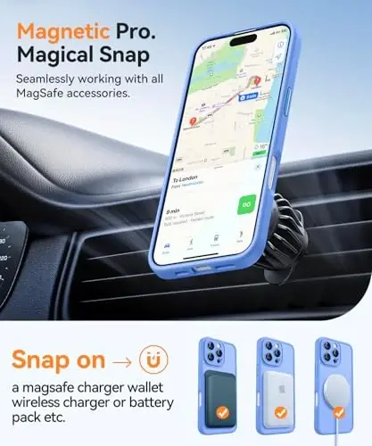 CANSHN iPhone 16 Pro uchun magnitli mos keluvchi g'ilof, yangilangan [To'liq kamera himoyasi] [Magsafe bilan mos keladi] [Shaffof mat] Zarba o'tkazmaydigan himoya telefon qopqog'i 6.3 dyuym - Ultramarin - 5