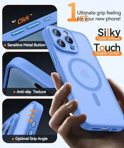 CANSHN iPhone 16 Pro uchun magnitli mos keluvchi g'ilof, yangilangan [To'liq kamera himoyasi] [Magsafe bilan mos keladi] [Shaffof mat] Zarba o'tkazmaydigan himoya telefon qopqog'i 6.3 dyuym - Ultramarin - 6