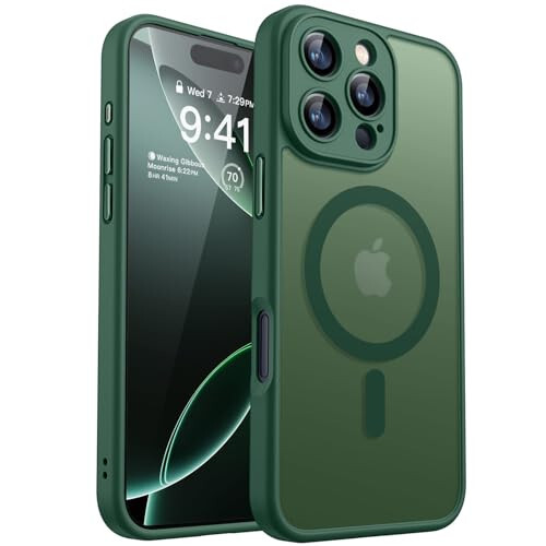 CANSHN iPhone 16 Pro uchun mos magnitli korpus, yaxshilangan [Kamera to'liq himoyalangan] [Magsafe bilan mos] [Shaffof mat] Zarbaga chidamli himoyalovchi telefon korpusi qopqog'i 6,3 dyuym - To'q yashil 