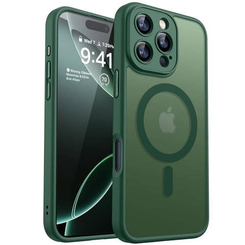 CANSHN iPhone 16 Pro uchun mos magnitli korpus, yaxshilangan [Kamera to'liq himoyalangan] [Magsafe bilan mos] [Shaffof mat] Zarbaga chidamli himoyalovchi telefon korpusi qopqog'i 6,3 dyuym - To'q yashil - 1